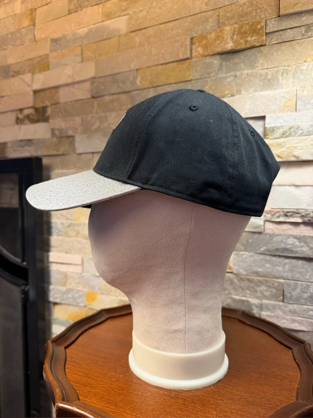 Disney OS Black Baseball Sparkly Silver Glitter Brim Mickey Mouse Silhouette Cap